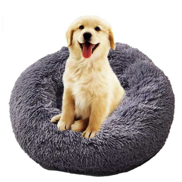 Donut Plush Pet Dog Cat Bed Fluffy Soft Warm Calming Bed Sleeping Kennel Nest