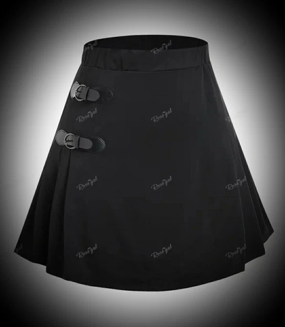 New Gothic Punk Black Pleated Buckle Detail Sexy Mini Skirt size 4XL 24 26 28