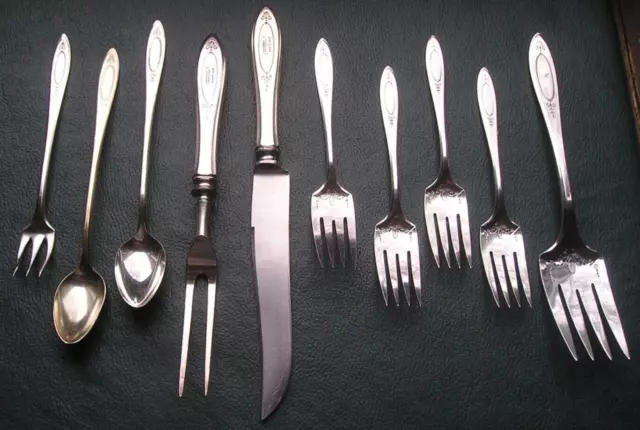 Community Plate 1917 ADAM Lot (10 pcs) Carving Set - Iced Teaspoons Silver Plate