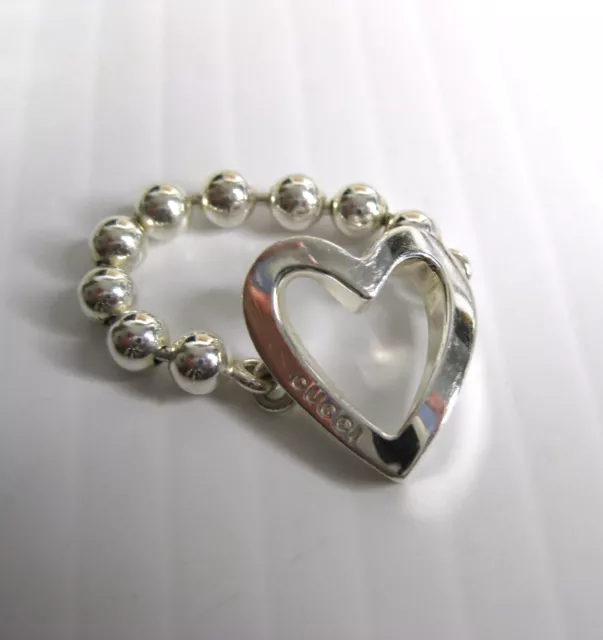 GUCCI Love Heart Beaded Chain Band Ring 925 Sterling Size 7 Made in Italy Signed