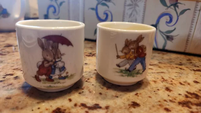 ♡♡♡ VINTAGE 2  Royal Doulton Bunnykins Egg Cups Baby Tea Fine Bone China LOOK ♡♡