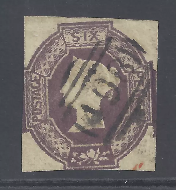 GREAT BRITAIN QV 1854 EMBOSSED 6d. PURPLE WMK INVERTED AND REVERSED USED  SG60Wk