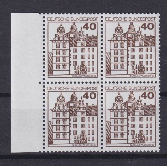 Bund 1037 mit Seitenrand links 4er Block Burgen+Schlösser 40 Pf postfrisch