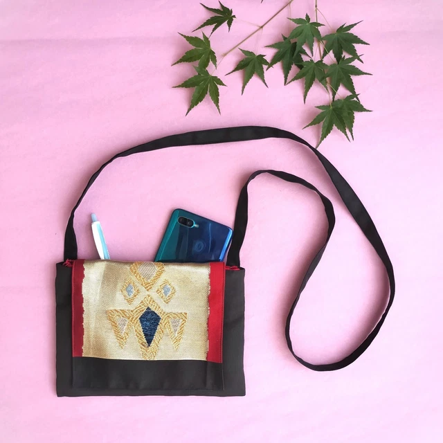 Crossbody Small Bag  Japanese Kimono Obi Handmade Silk Only One Phone Accessory