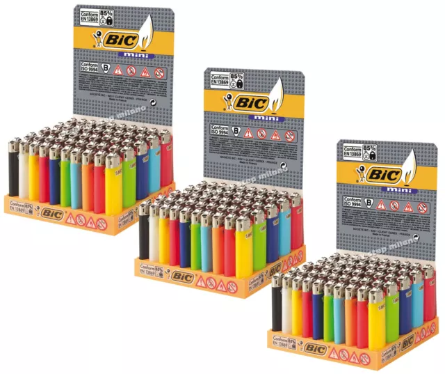 150 Accendini BIC MINI J25 Colorati Pietrina Piccoli 3 Box scatole  Espositori