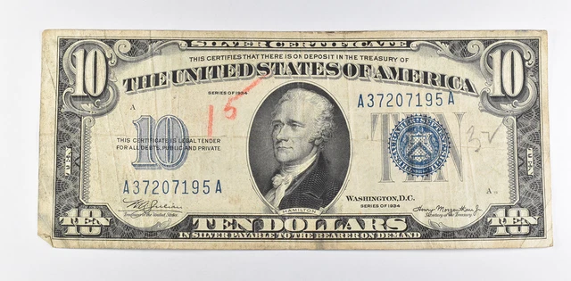 SILVER 1934 $10 Silver Certificate Blue Seal United States Note $10 *497