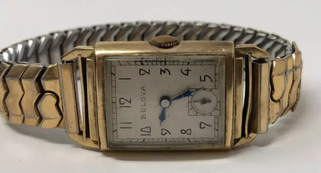 Vintage 14k Gold Filled Bulova Art Deco Dial MENS WATCH Wristwatch 0872844