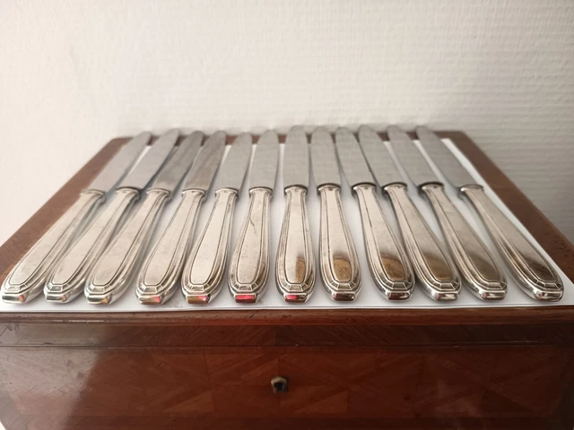 12 couteaux à entremet ORBRILLE modèle ART DECO métal argenté Couverts