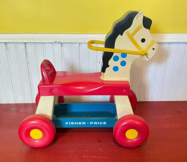 1976 Vintage Fisher Price Ride On Pull Toy #978 Plastic Horse Pony