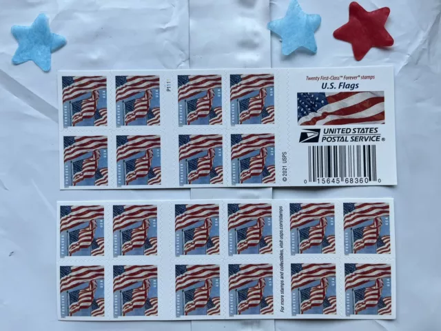 US Flags Stamp Booklet Pane of 20 Forever Stamps 2022 Scott# 5659a (MNH)