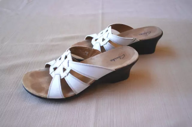 WOMENS CLARKS SLIDE Sandals wedge heel slip on White Leather size 6 $24 ...