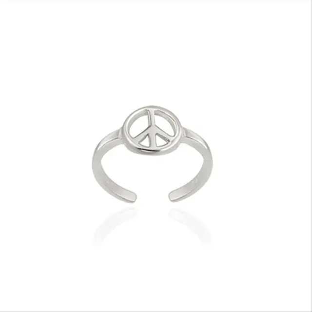 925 Sterling Silver Peace Sign Symbol Toe Ring