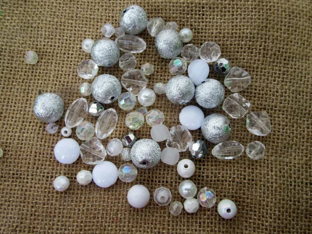 450Gram White Theme Round Faceted Flat Oval Etc Loose Beads Assorted