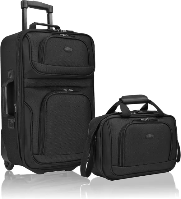 U.S. Traveler Rio Rugged Fabric Expandable Carry-on Luggage 2 Wheel, Black