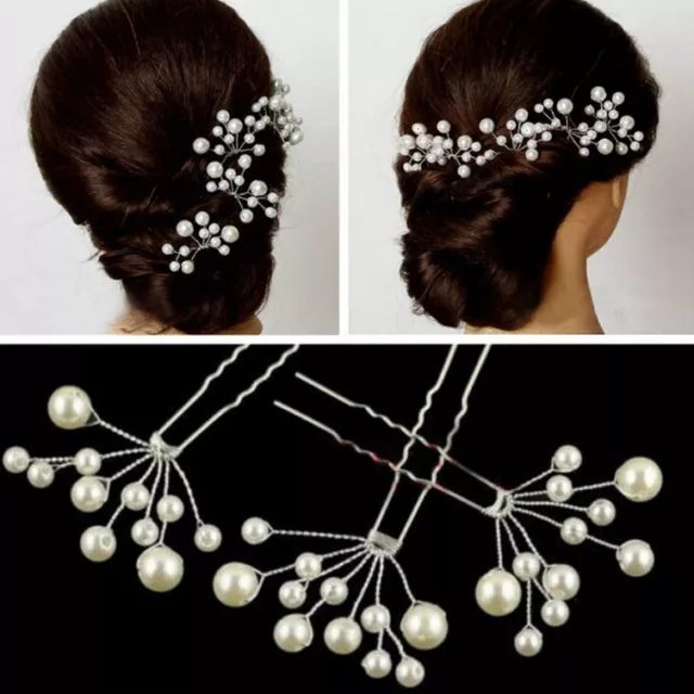 4xElegant Women Bridal Faux Pearl Flower Hair Clip Comb Headband Hairpi.-7H