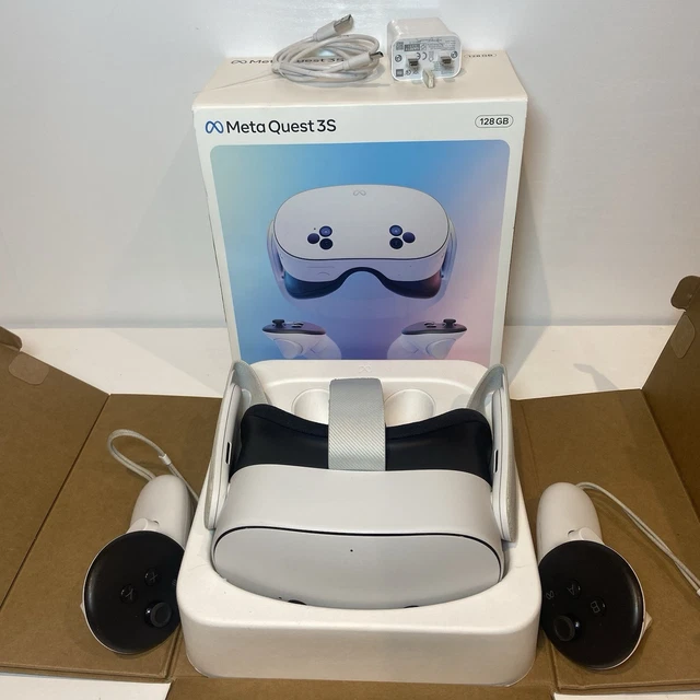META QUEST 3S Virtual Reality Headset 128GB + Controllers & Charger ...