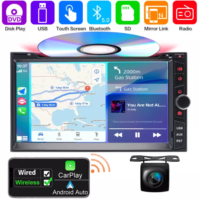 7" Double 2Din CD DVD Radio Stereo Head Unit CarPlay Auto GPS Car Player AUX USB