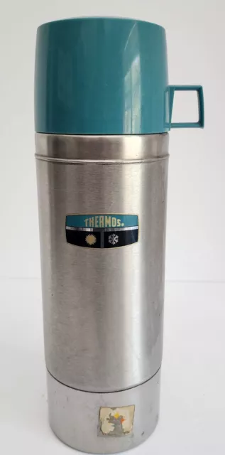 Vintage Thermos Aqua Blue Stainless Steel Vacuum Bottle 2464S Quart Size