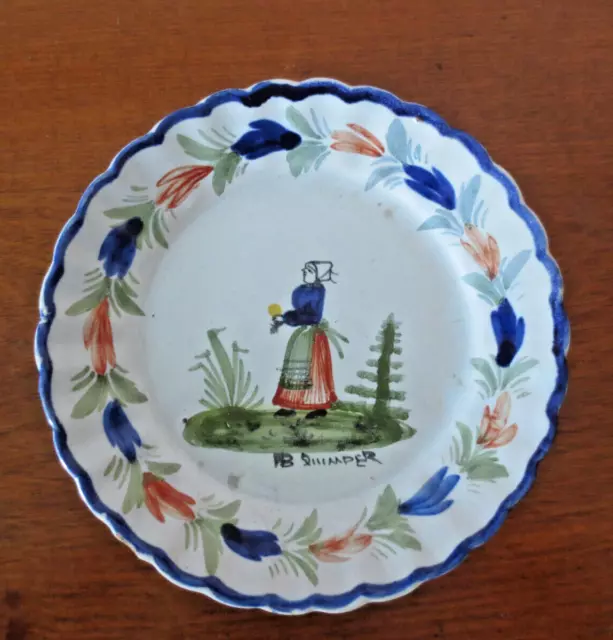 Very Vintage Quimper Faience Hand Painted Small Signed Plate - France