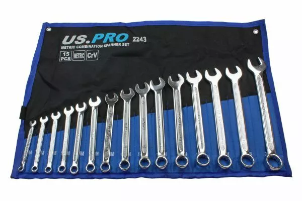 US PRO 15PC Metric Combination Spanner Set 6-22MM Chrome Polished Ring Wrench