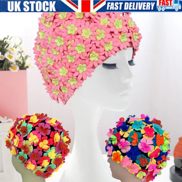 Women 3D Peal Floral Swim Cap Petal Retro Swimming Bathing Hat Flower Bath Cap