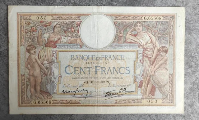 France Billet de 100 Francs Luc Olivier Merson du 13/03/1939 G.65568 ref F.25/44