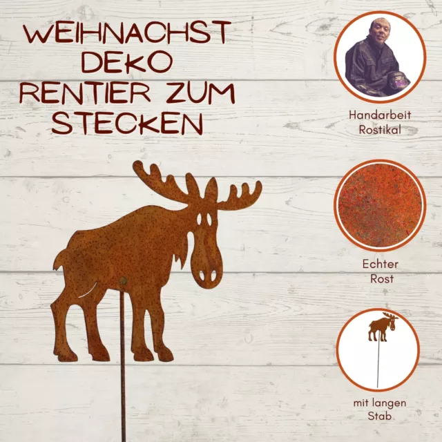 Elch Weihnachtsdeko Gartenstecker Rost Hängedeko Weihnachten Deko Rentier Figur 3