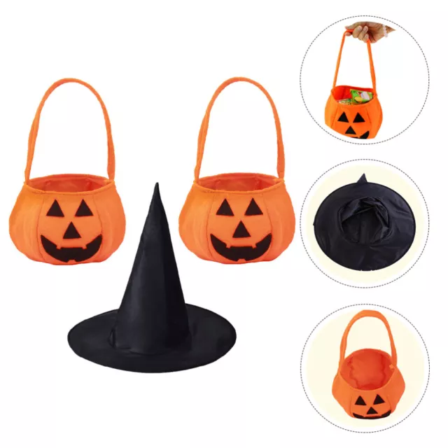 Cloth Pumpkin with Witch Hat Child Halloween Prop Treat Bags