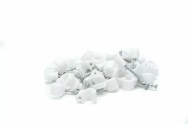 100 x White Round Cable Clip / Clips 6mm Satellite & TV Aerial Coax 100 pack