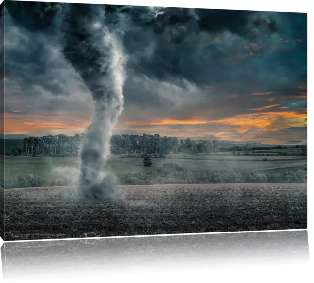 Negra Tornado sobre El Campo Foto en Lienzo Decoración Pared Impresión Artística