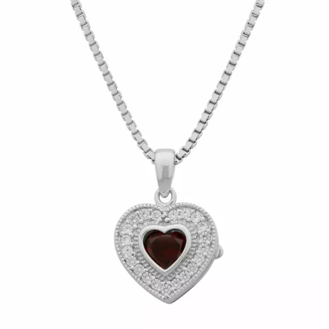 Cœur Pendentif Médaillon 925 Argent Rhodié Zircon Blanc Rouge Collier pour Femme