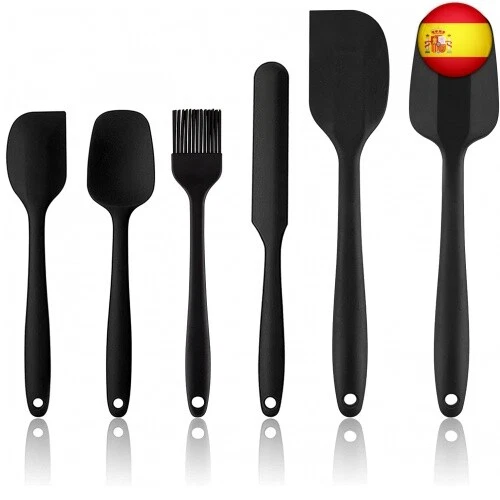 6 Piezas Utensilios de Cocina Silicona, Espátulas Silicona Incluye Cepillo de