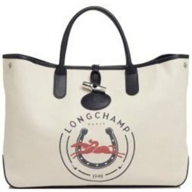 New Longchamp Roseau Sweet Large Tan, Navy and Red Women's Tote Bag L1681643733