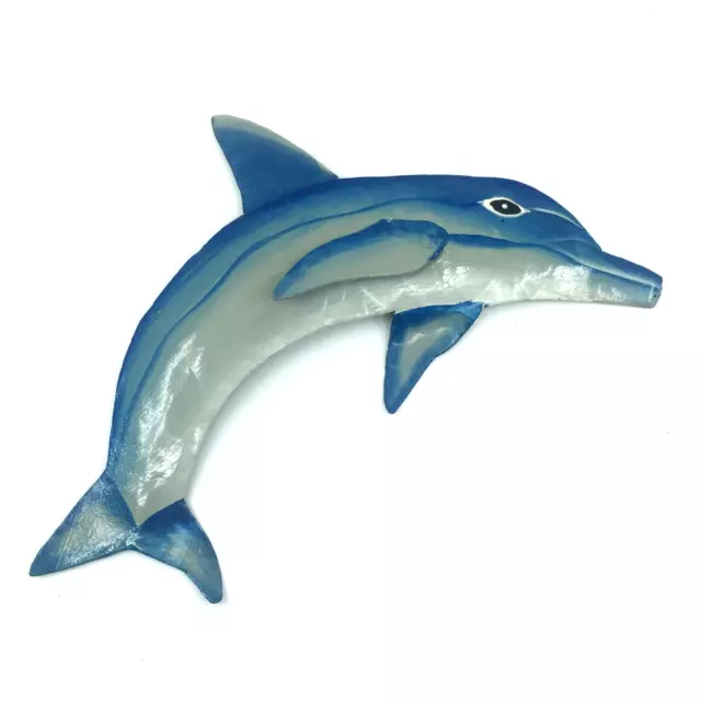 Blue Gray Dolphin 9" Tropical Indoor Outdoor Handcrafted Haitian Metal Art