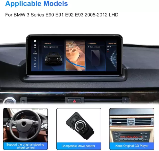 AUTORADIO ANDROID 12 64 GB Carplay GPS SAT 4G per BMW Serie 3 E90 E91 E92  iDrive LHD EUR 289,99 - PicClick IT