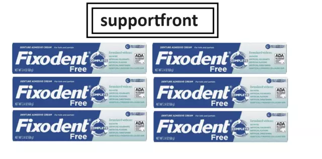 (Pack of 6) Fixodent Complete Free Denture Adhesive Cream, 2.4 oz| Free shipping
