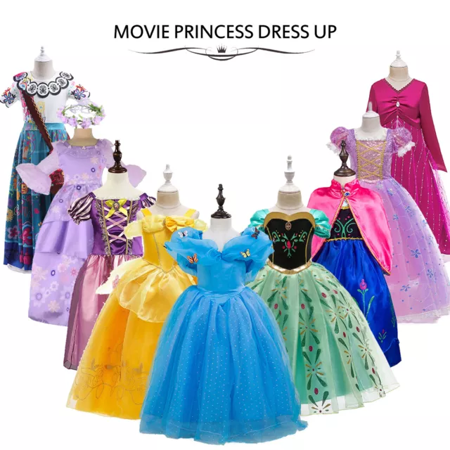 Girls Cinderella Rapunzel Frozen Elsa Anna Dress Up Party Costume Birthday Gift