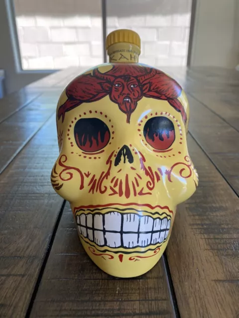 Kah Tequila Yellow Red Devil Collectible 750ml Day Of The Dead Skull Decanter