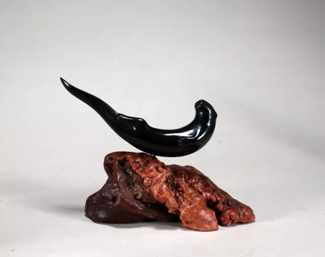 River Otter Sculpture New direct from JOHN PERRY 6in long Ebonite on Belly