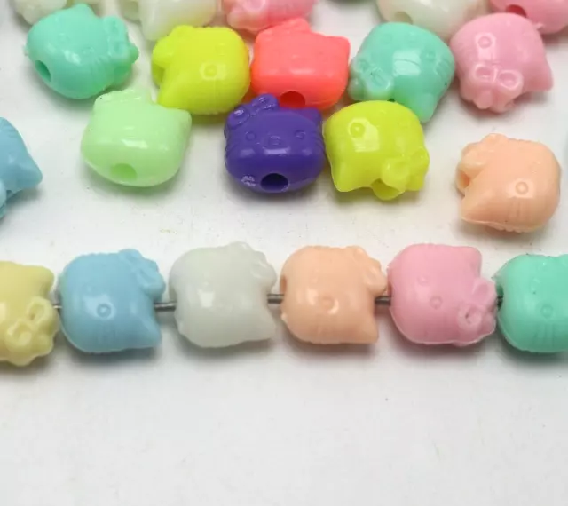 100 Mixed Pastel Color Acrylic Cute Cat Face Beads 11X11mm Jewelry Making