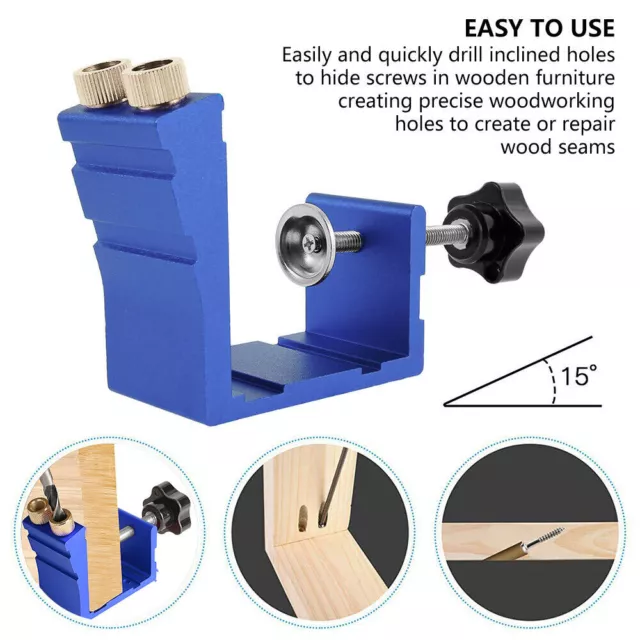 Pocket Hole Jig Kit Dowel Drill Joinery Screw Carpenters Woodwork Angle Tool 47X