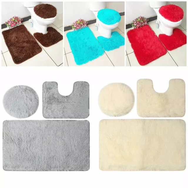 Anti Slip Bathroom Mat Set Toilet Seat Lid Cover Pedestal Rug Bath Mats