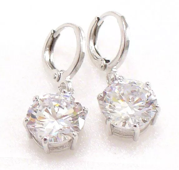 Women Hoop Dangle Earrings Yellow White Gold Plated 10mm Clear Cubic Zirconia UK