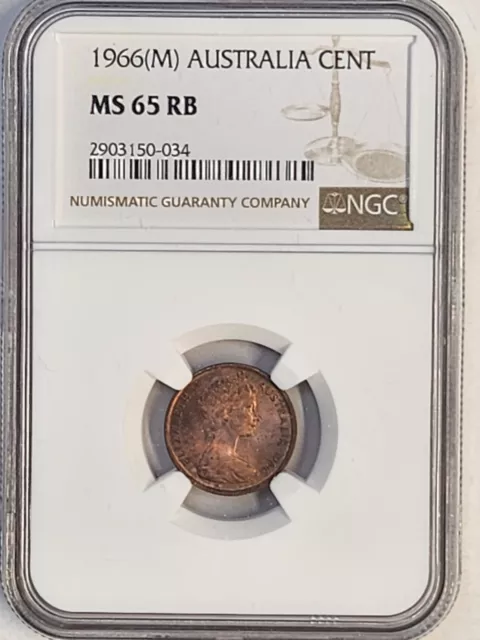 1966 (m) Australia 1 Cent Coin NGC Rated MS 65 RB Top Pop! Pygmy Gliding Possum