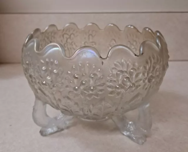Fenton Very Rare "Fenton's Flowers" Pat. White Carnival Glass Rosebowl/Nut Bowl
