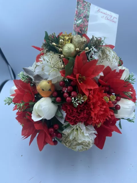 Quality Artificial Christmas  Arrangement Grave vase / Memorial / Crem Pot Red