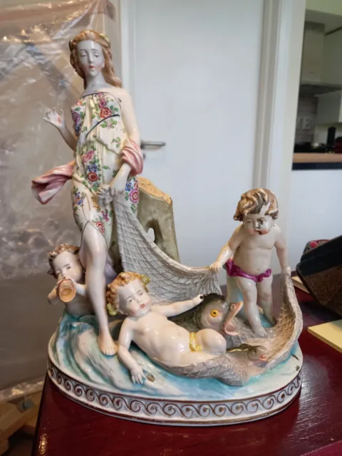 Sitzendorf porcelain Lady Fishing With Children.