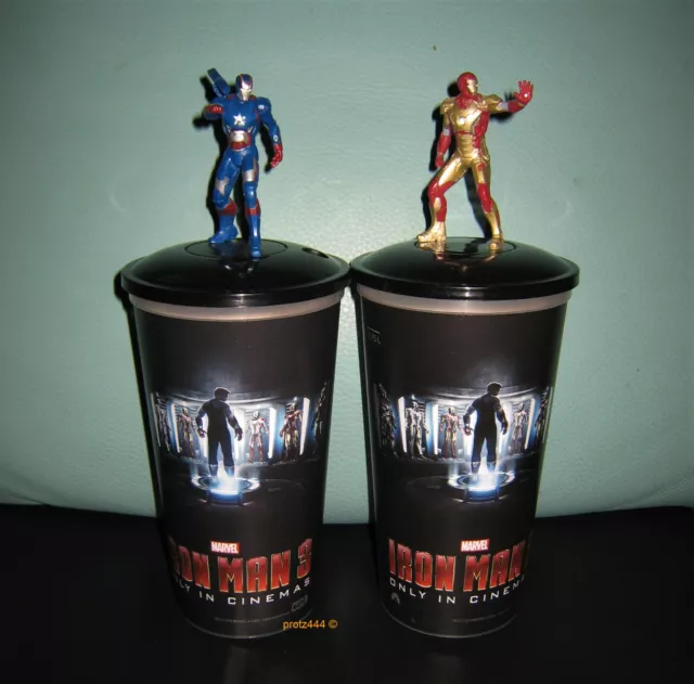 IRON MAN 3  XL SET KINO TRINK BECHER CINEMA MOVIE MARVEL mit 2 Topper / Figuren