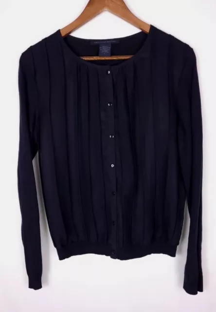 Katherine Barclay Solid Black Button-Up Pleated Sweater Top - Size Large