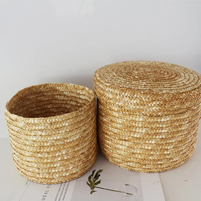 Panier À Linge Sale En Rotin Avec Couvercle Panier À Linge Sale En Osier Panier De Rangement Rond Pour La Chambre, La Salle De Bain, Le Bureau Ou La Maison (Couleur